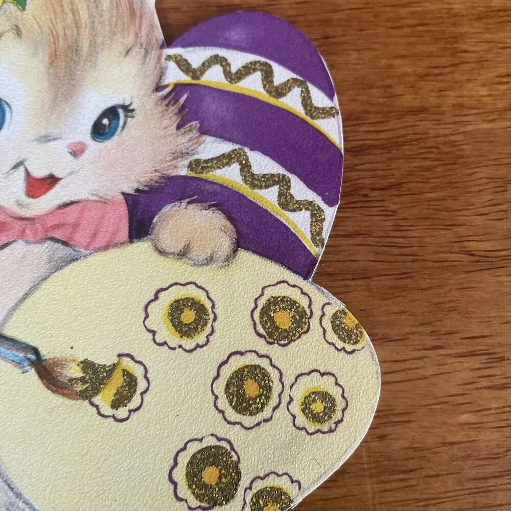 Vtg Stanley Bunny Spring Die Cut Glitter Happy Easter Mother Greeting Card